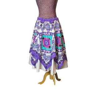 Vintage Purple Pottery Southwest Hankerchief Midi Circle Skirt 36 Waist